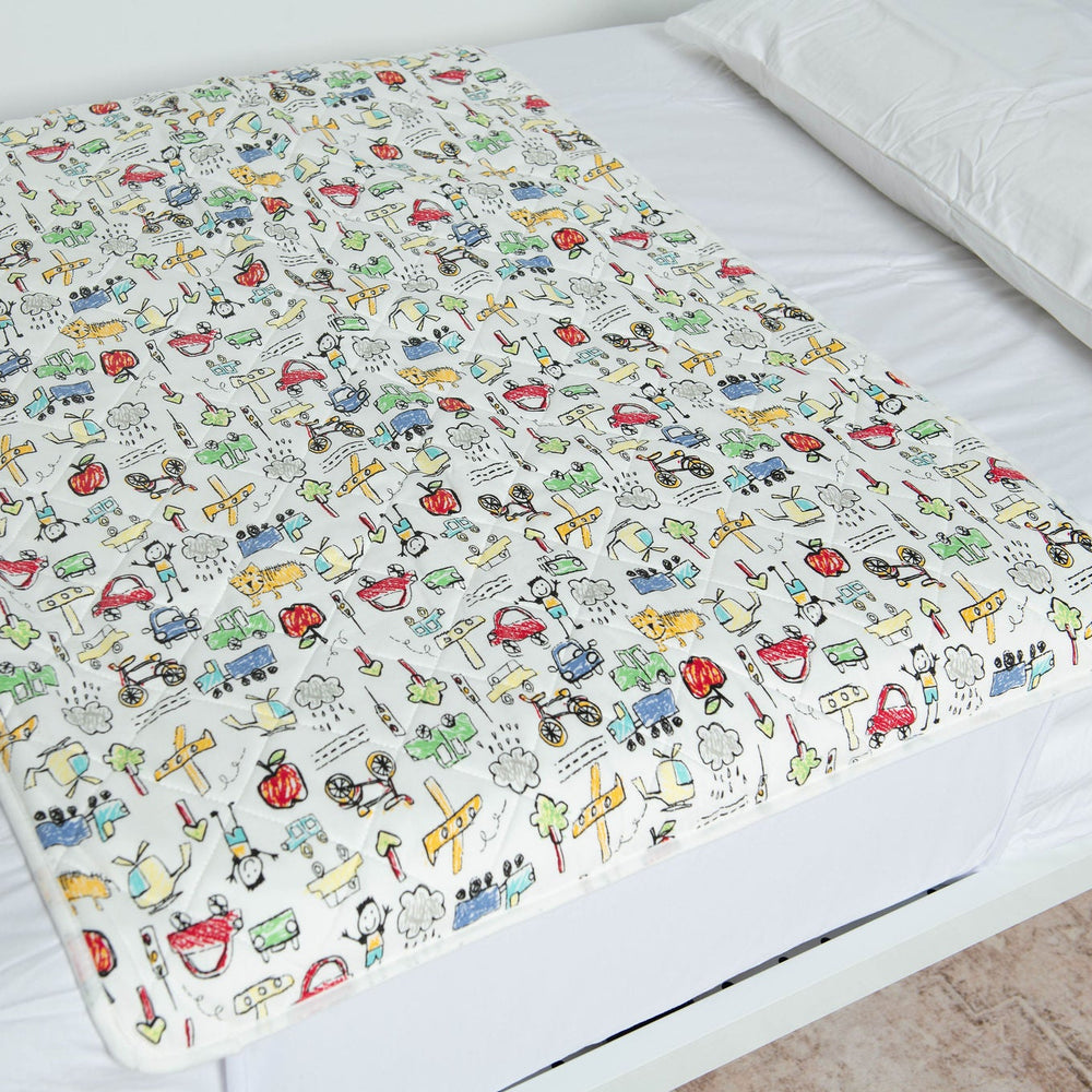 A close up of a Bed Mat in the City Hustle pattern. 