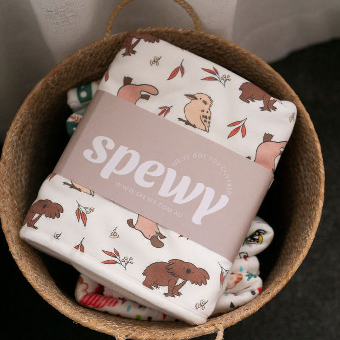 
                      
                        Basket with wrapped items labeled 'spewy' on a neutral background
                      
                    