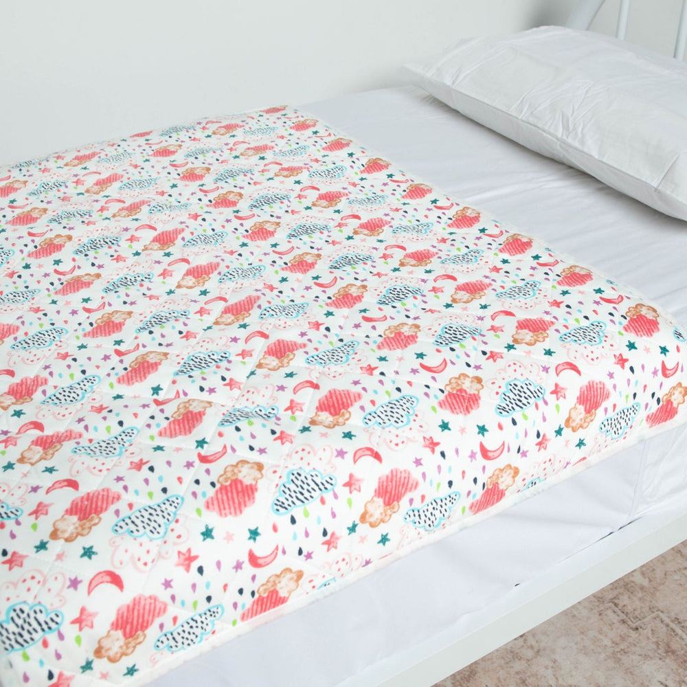 
                      
                        Close up of the Rainclouds pattern on a Bed Mat that is used for bed wetting or gastro outbreaks. 
                      
                    